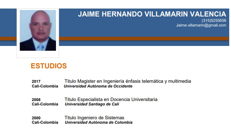 Hoja de vida Jaime Villamarin